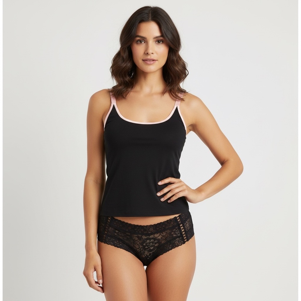 Victoria’s Secret Women's Black and Pink lace Tank Top lace shorts undies